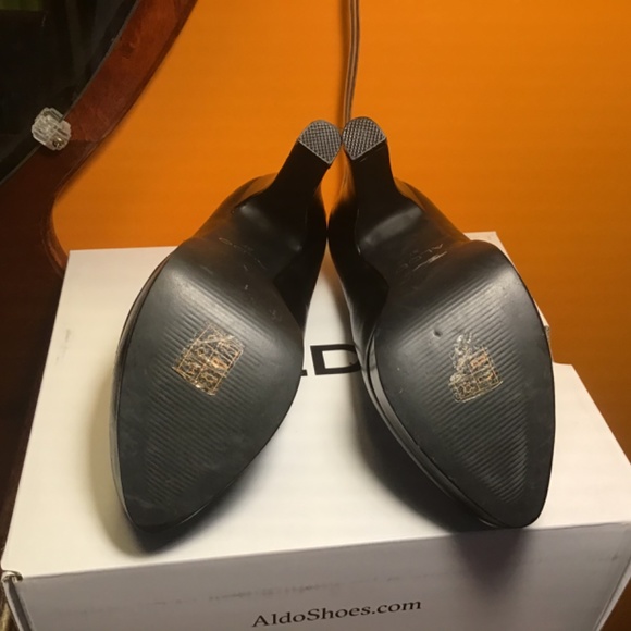 Aldo Platform Black Leather Pumps / Shootie 7 - Picture 5 of 5
